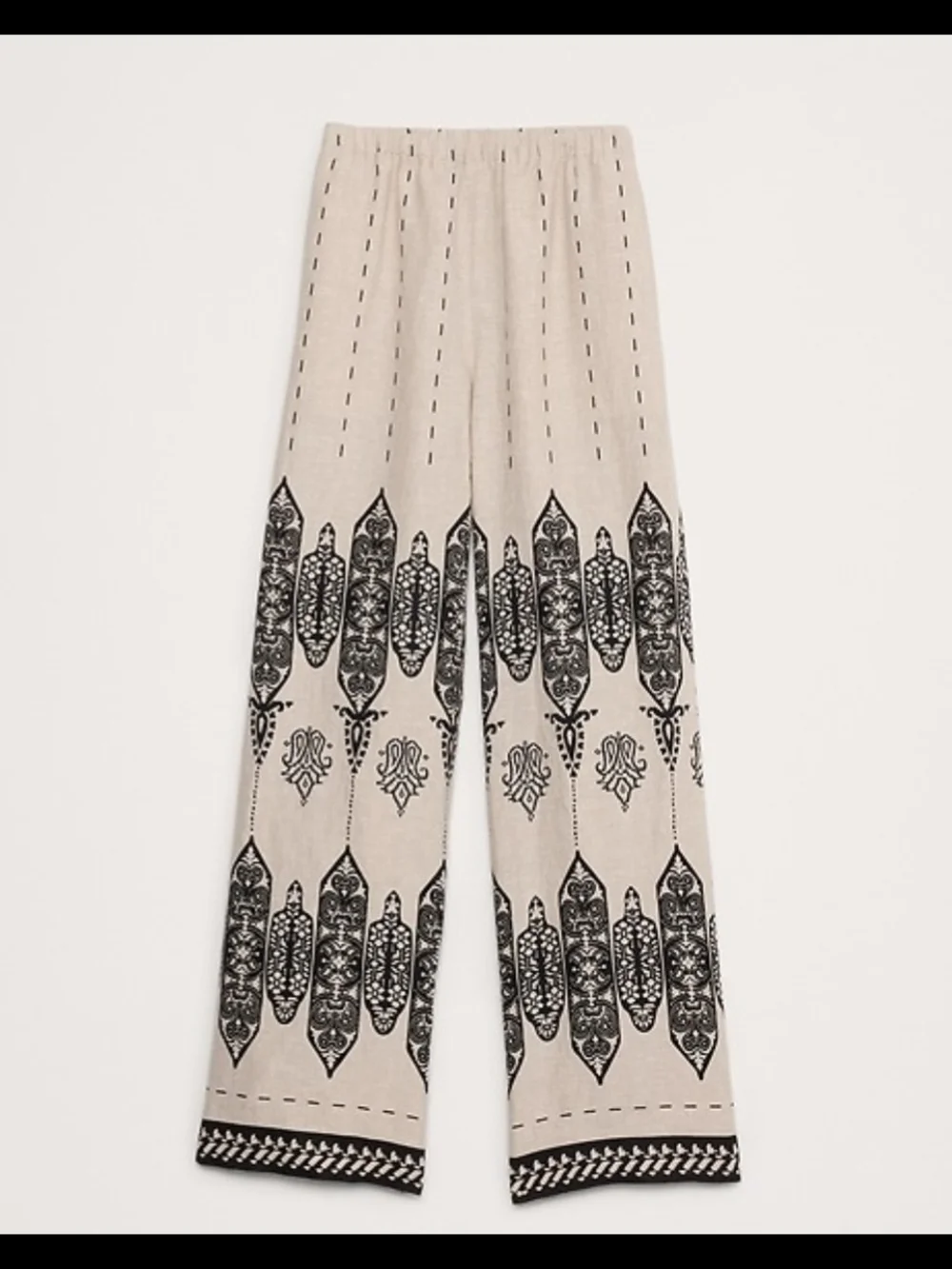Banana Republic Wide Leg 100% Linen Pull On Pant M Petite Geometric Coastal Boho